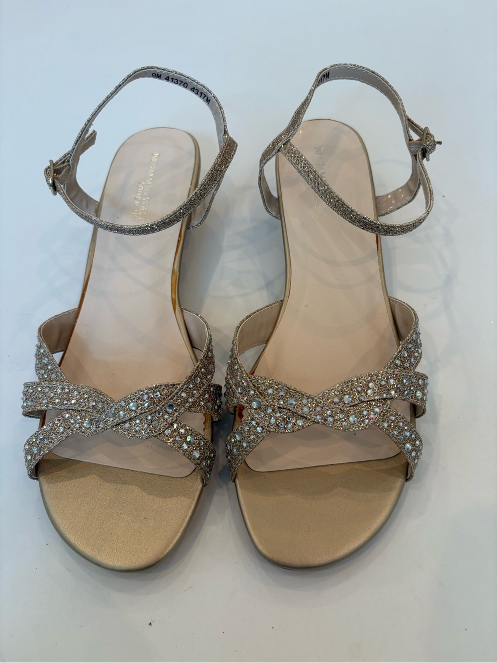 Touch Ups Gold Rhinestone Crisscross Ankle-Strap Sandals